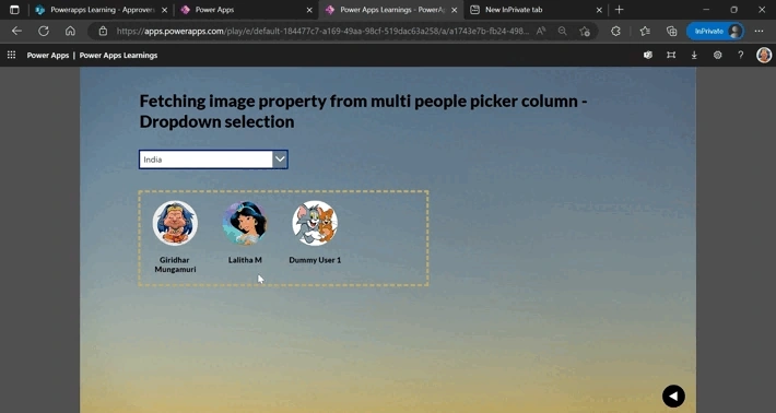 Power Apps - Fetch image property from multi people picker column based on dropdown selection