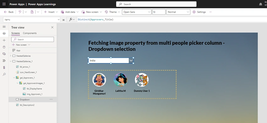 Power Apps - Fetch image property from multi people picker column based on dropdown selection