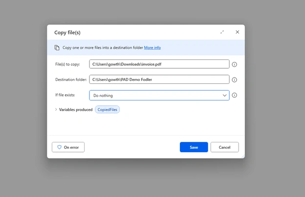 Actions ➡ File ➡ Copy file