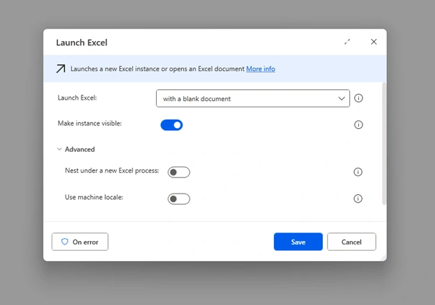 Launch excel
