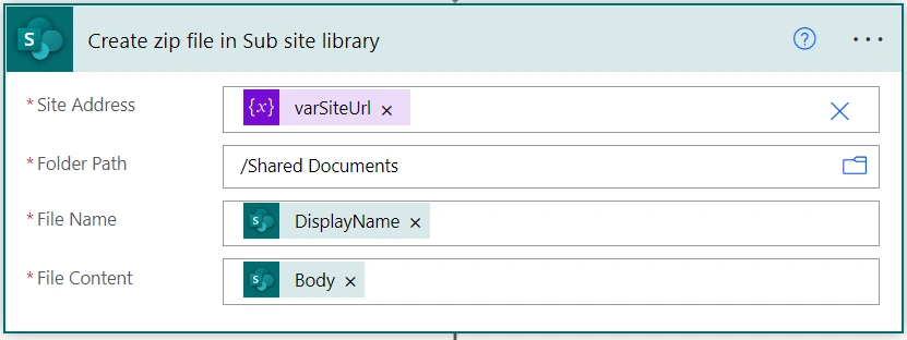 Power Automate: Unzip and upload SharePoint list attachments to Document library