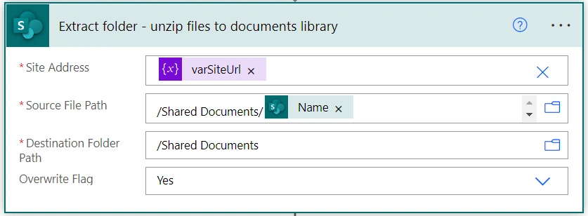 Power Automate: Unzip and upload SharePoint list attachments to Document library