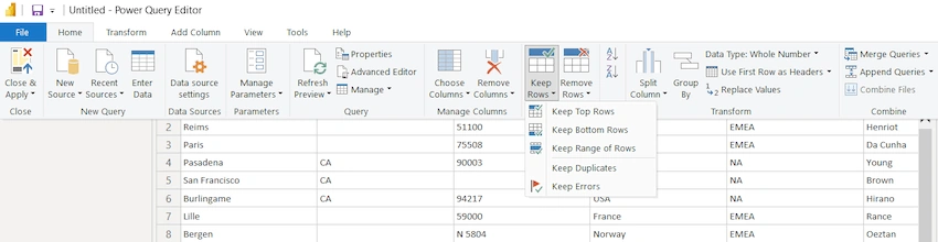 Power Query Features Related to Rows