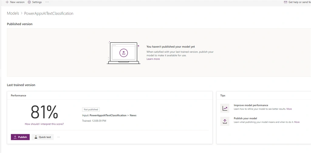 PowerApps AI - Text Classification