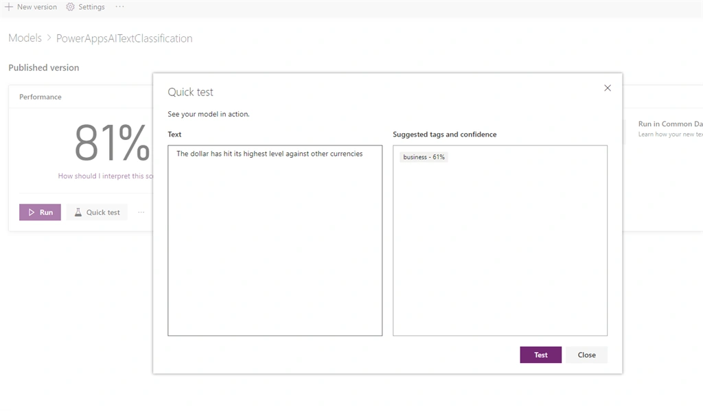 PowerApps AI - Text Classification