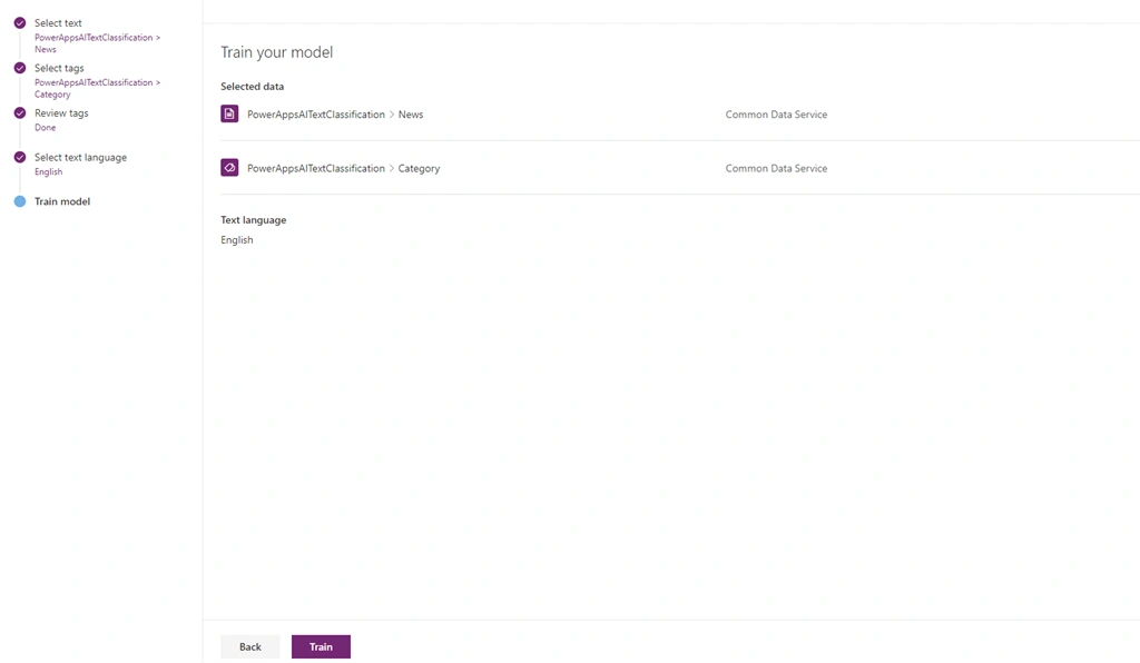 PowerApps AI - Text Classification