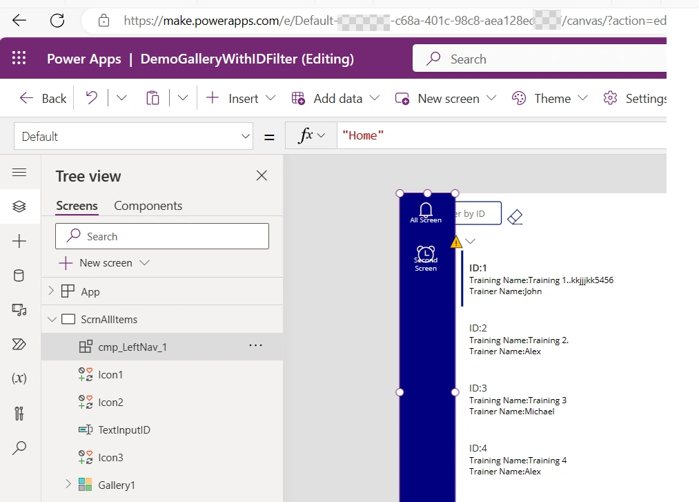 Set Items and Default property of left navigation component.