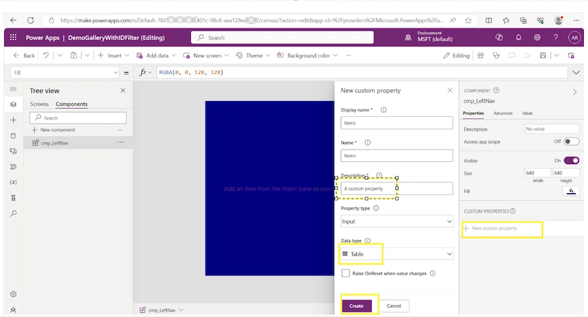 Create a new custom input property