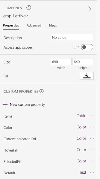 Create 4 additional new custom input properties to display menu colors.