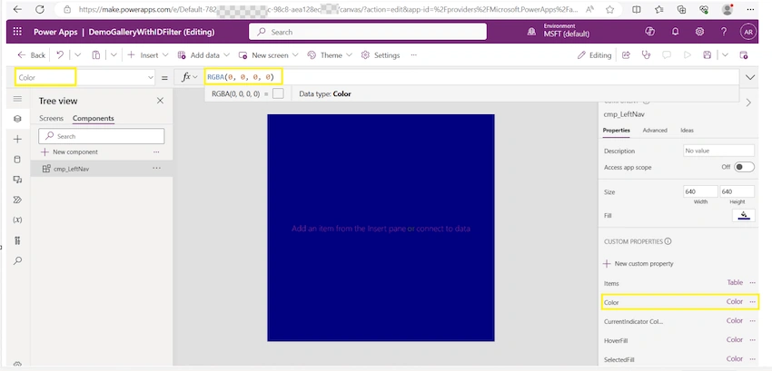 Create 4 additional new custom input properties to display menu colors.