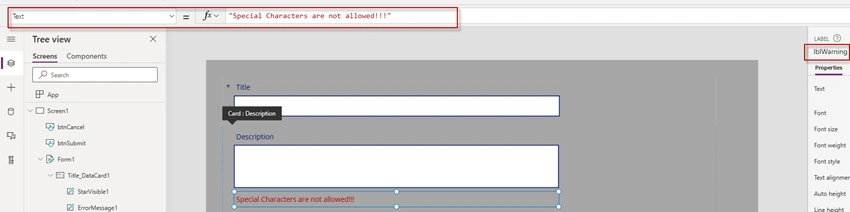 Prevent Special Characters in PowerApps Forms