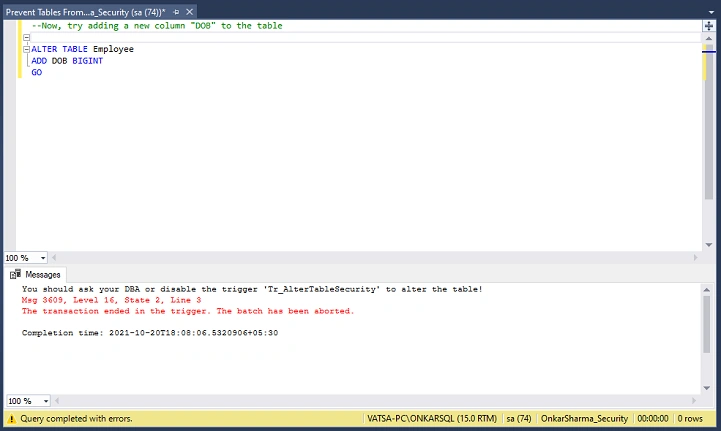 Alter DDL Query2