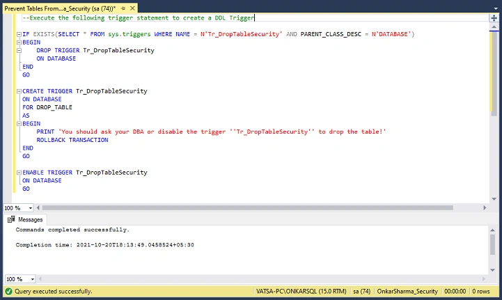Drop DDL Query1