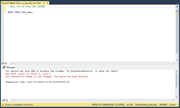 Drop DDL Query2