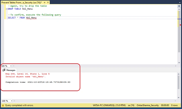 Drop DDL Query4