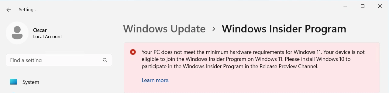 Error message due to size of the VM