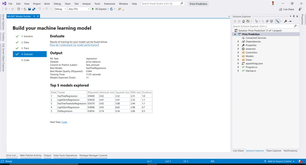 Price Prediction In ASP.NET Core Using ML.NET