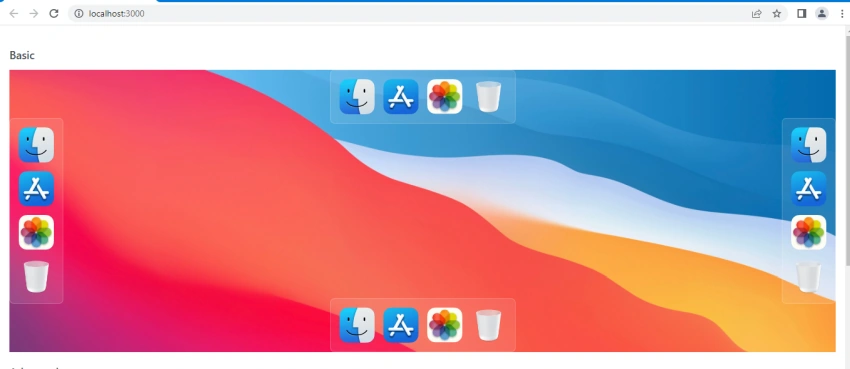 PrimeReact UI Component Dock with menu item