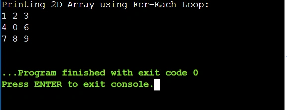 Print 2D Array using for each loop
