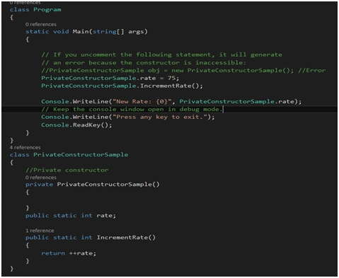 Private Constructor In C#