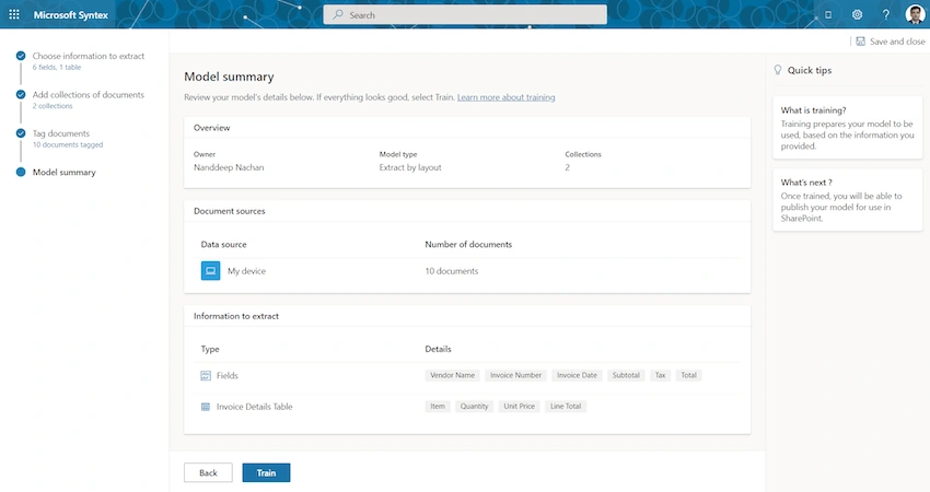 Process Structured Documents with Microsoft Syntex
