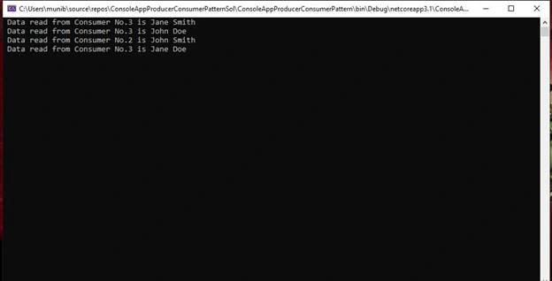 Producer Consumer Pattern output