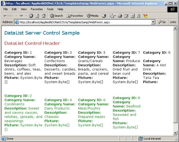 DataList Server Control sample