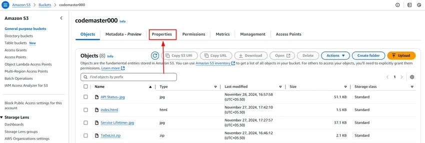 Properties tab