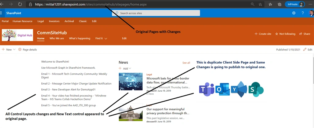 Publish Duplicate Client Side Page Changes To Original Page Within Same SPO Site Pages Library