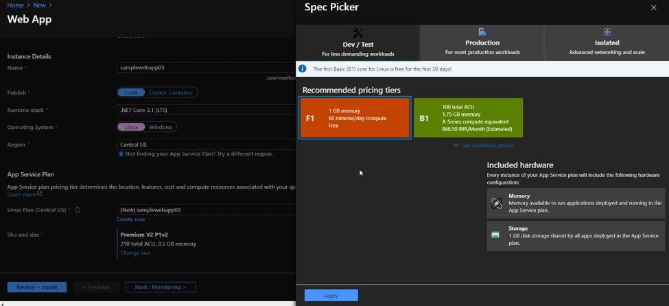 Publish .NET Core WebApp to Azure