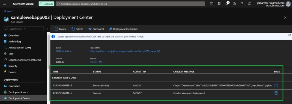Publish .NET Core WebApp to Azure