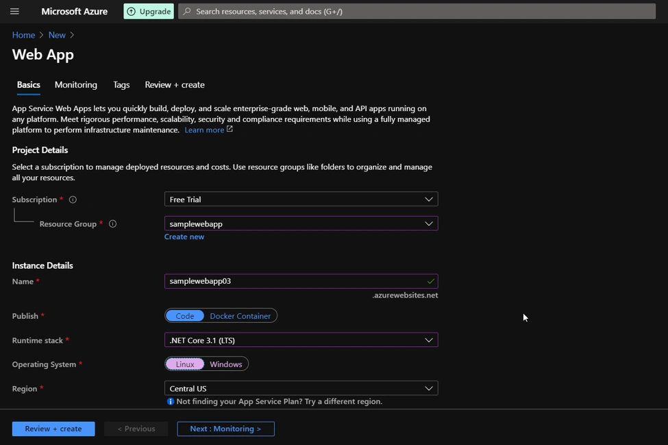 Publish .NET Core WebApp to Azure
