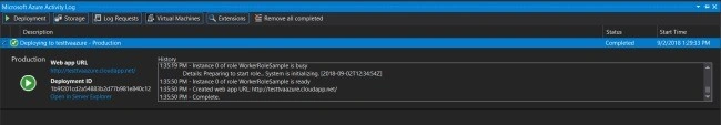 Microsoft Azure Activity Log Window