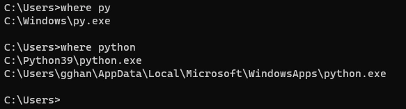 py works, but python doesn't