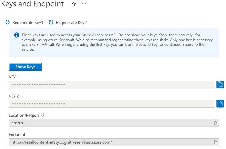 keys and endpoint