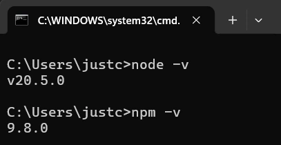 node -v npm -v