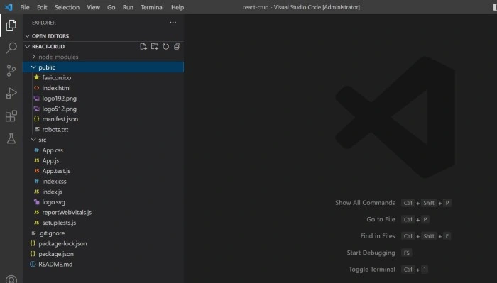 react app in vs code