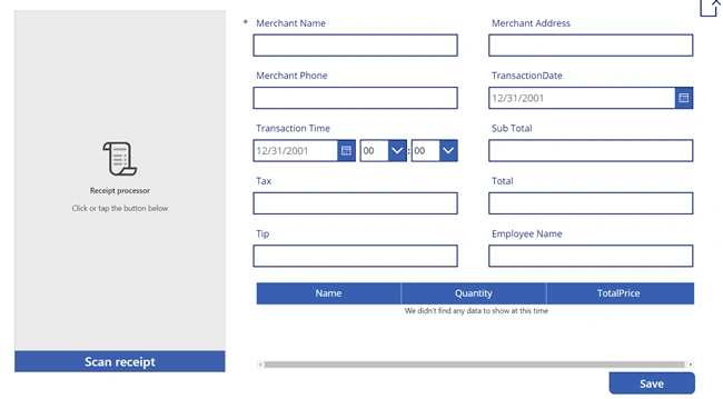 Receipt Processing Using AI Builder In PowerApps
