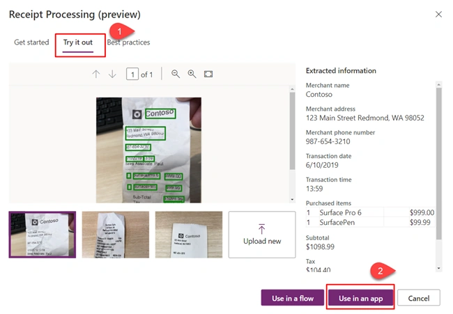 Receipt Processing Using AI Builder In PowerApps