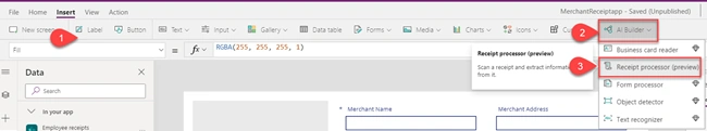 Receipt Processing Using AI Builder In PowerApps