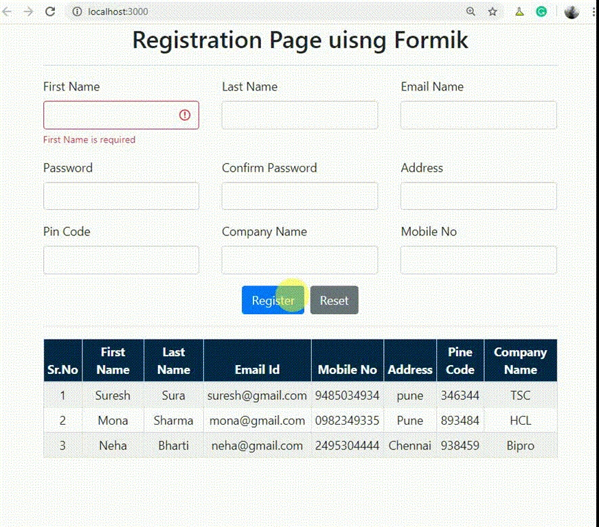 Registration Page In React Using Formik, Web API And SQL