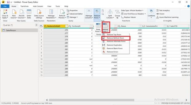 Removing Unnecessary Rows using Power Query in Power BI