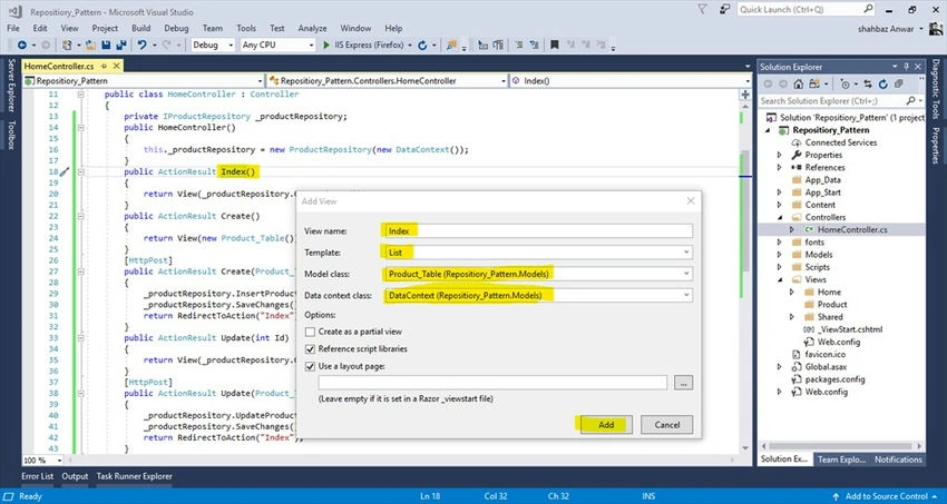 Click on method name