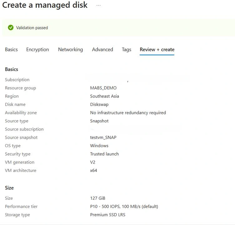 Create managed disk