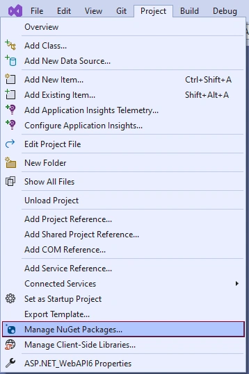 Go To Manage NuGet Packages option