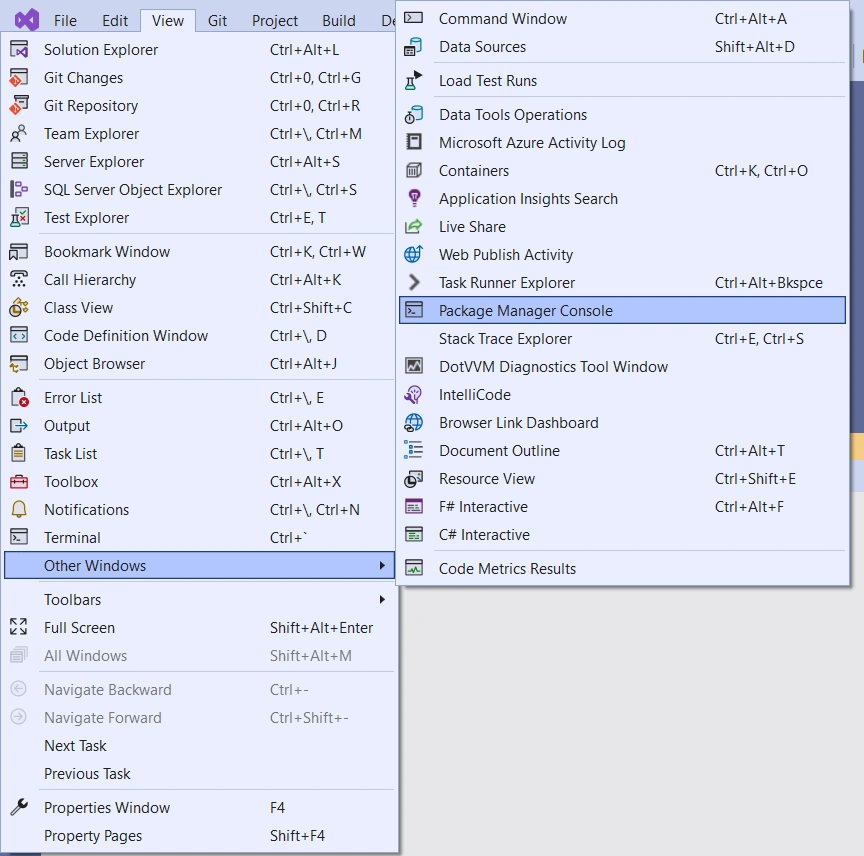 Option to open Package Manager Console