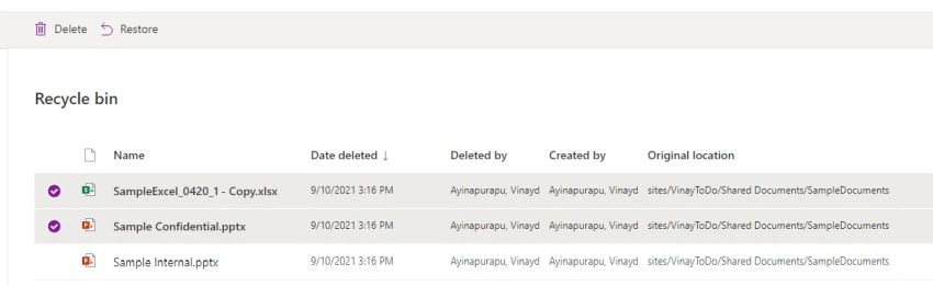 Restoring deleted items from M365 SharePoint Site