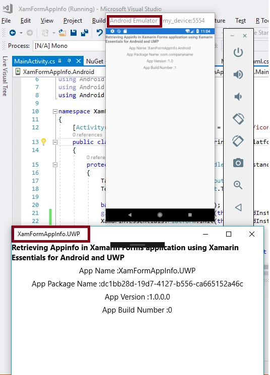 Retrieving Appinfo In Xamarin Forms Application Using Xamarin Essentials For Android And UWP