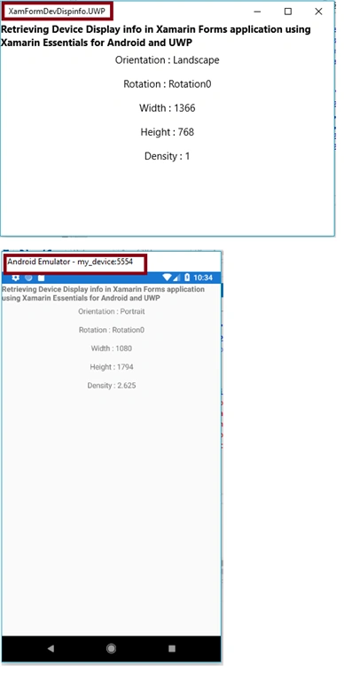Retrieving Device Display Information in Xamarin Forms application using Xamarin Essentials for Android and UWP
