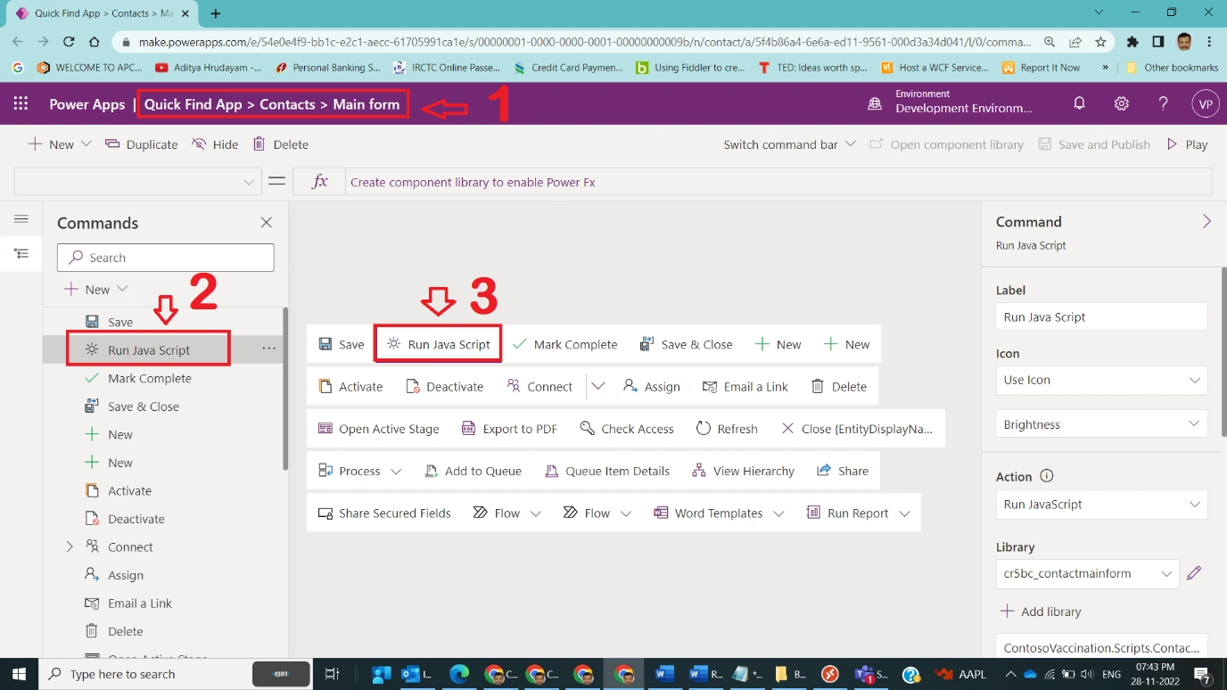 Run Javascript from Modern CommandBar in Dynamics CRM